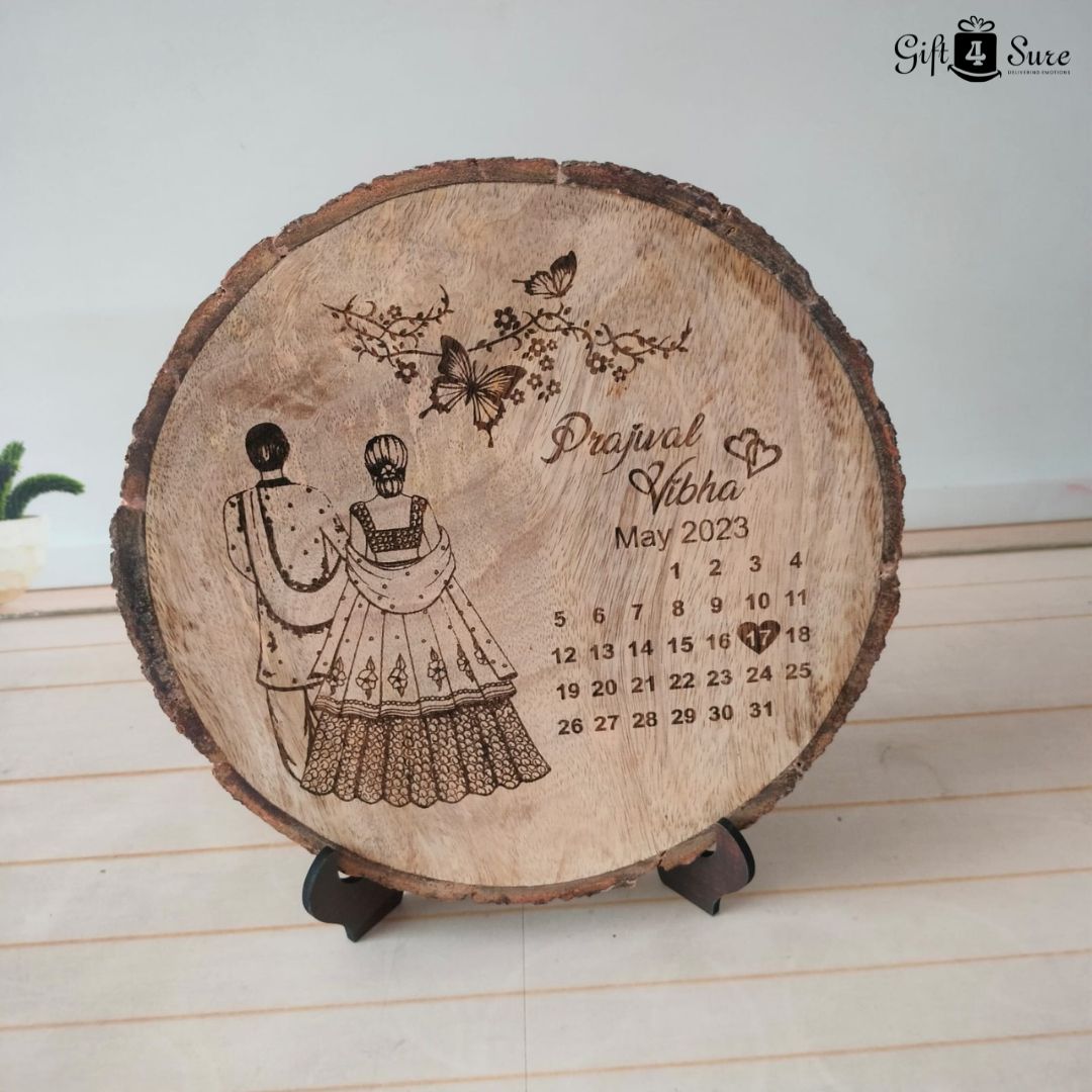 NATURAL WOODEN SLICE ANNIVERSARY PHOTO FRAME