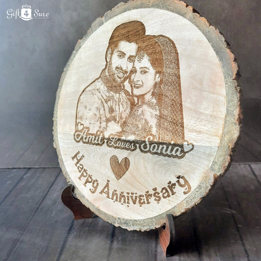 NATURAL WOODEN SLICE ANNIVERSARY PHOTO FRAME