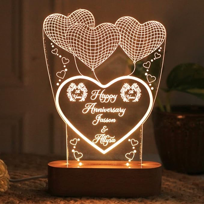 3D 3-HEART ANNIVERSARY ILLUSION LAMP - PREMIUM QUALITY