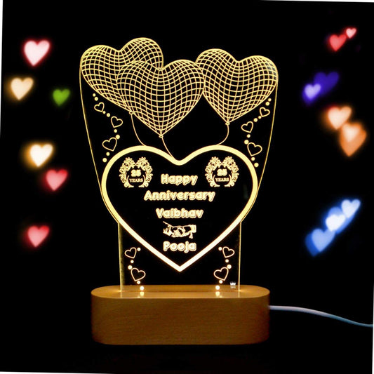 3D 3-HEART ANNIVERSARY ILLUSION LAMP - PREMIUM QUALITY