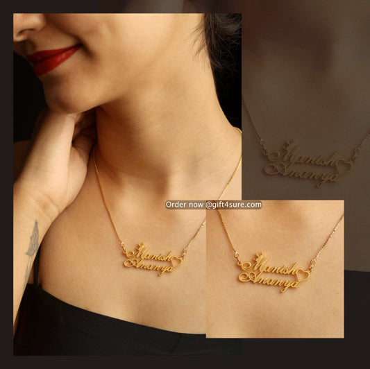 CROWN & HEART STYLE COUPLE NAME NECKLACE