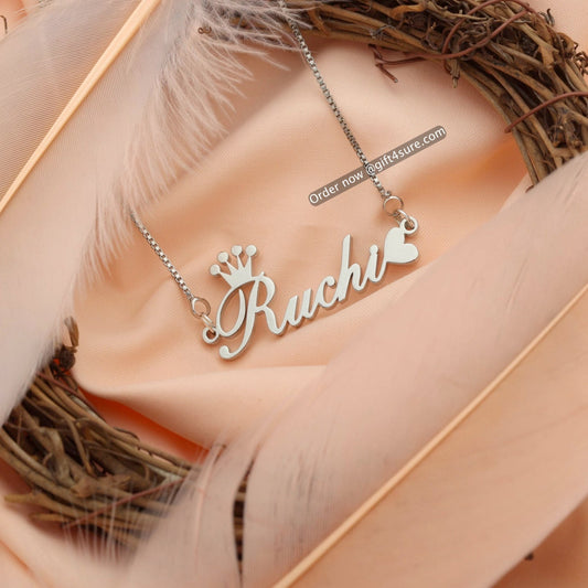 CROWN & HEART STYLE NAME NECKLACE
