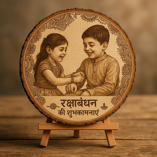 RAKHI SPECIAL - NATURAL WOODEN SLICE PHOTO FRAME