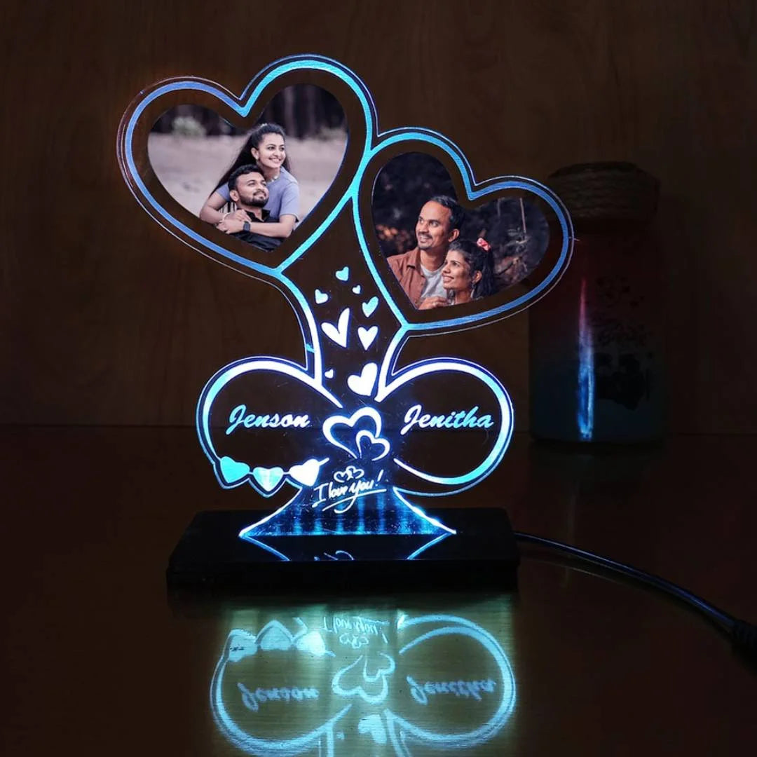 2 HEART LOVE ACRYLIC LAMP - MULTICOLOR