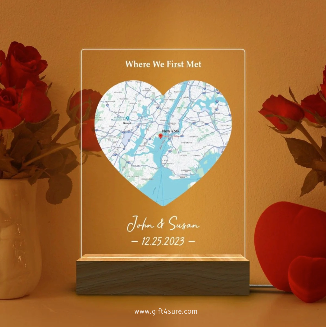 MAP HEART ACRYLIC LED LAMP