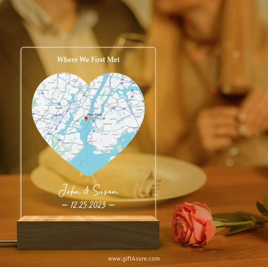 MAP HEART ACRYLIC LED LAMP