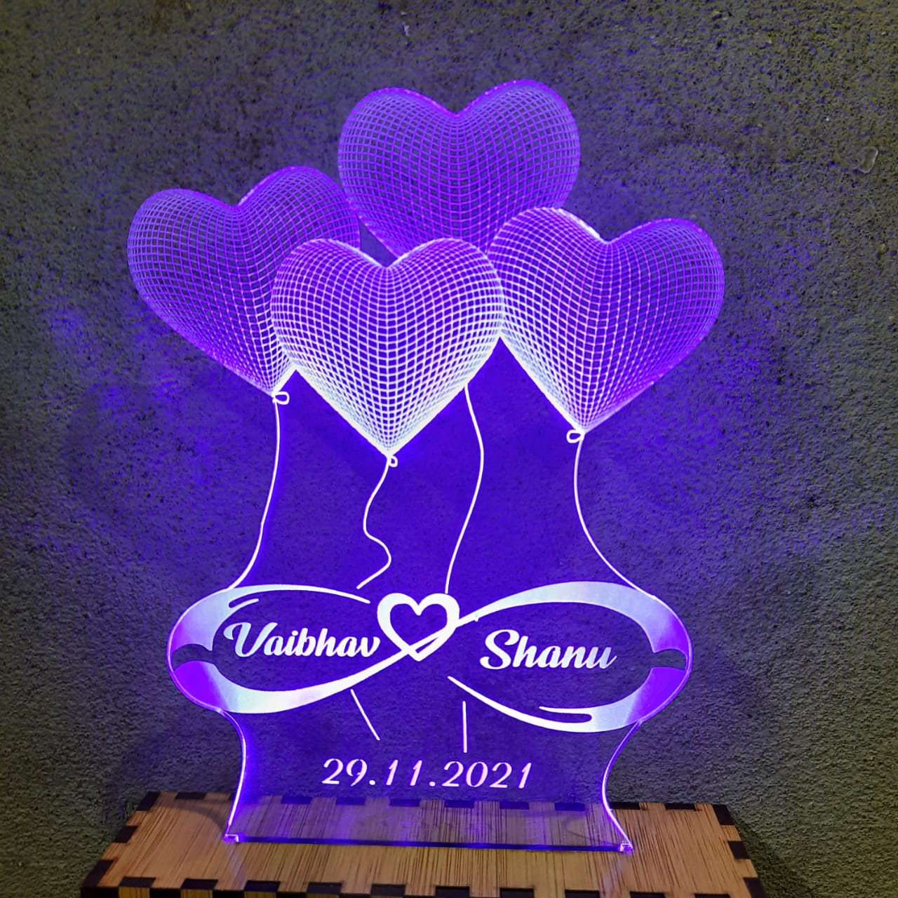 3D 4-HEART ILLUSION LAMP - MULTICOLOR