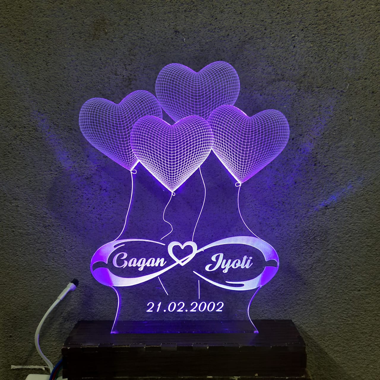 3D 4-HEART ILLUSION LAMP - MULTICOLOR