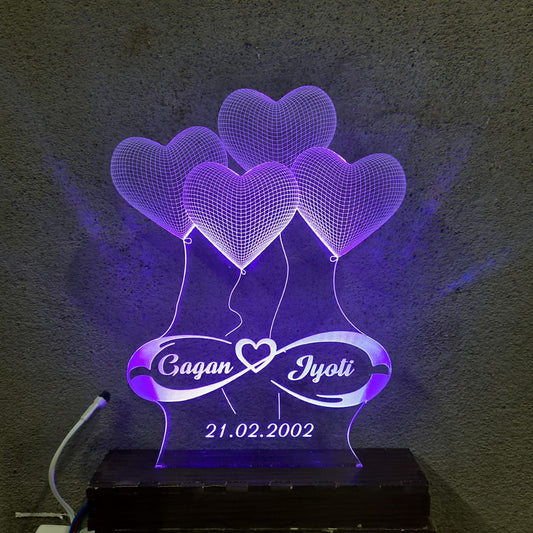 3D 4-HEART ILLUSION LAMP - MULTICOLOR