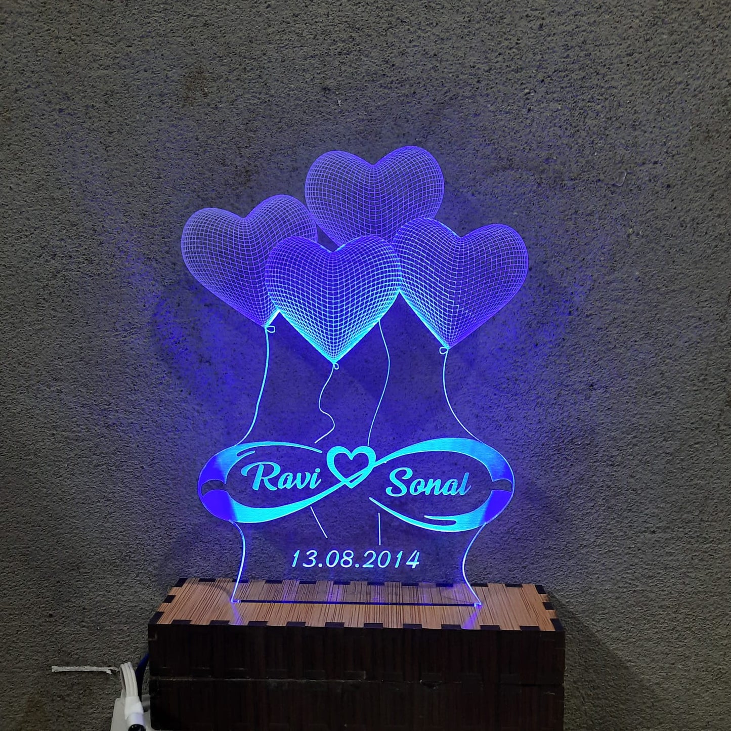 3D 4-HEART ILLUSION LAMP - MULTICOLOR
