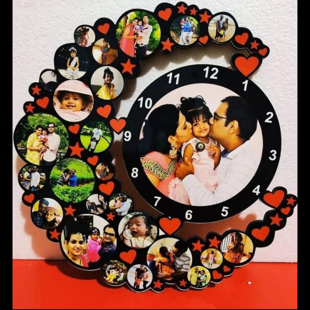 HALF MOON CUTOUT FRAME WITH CLOCK