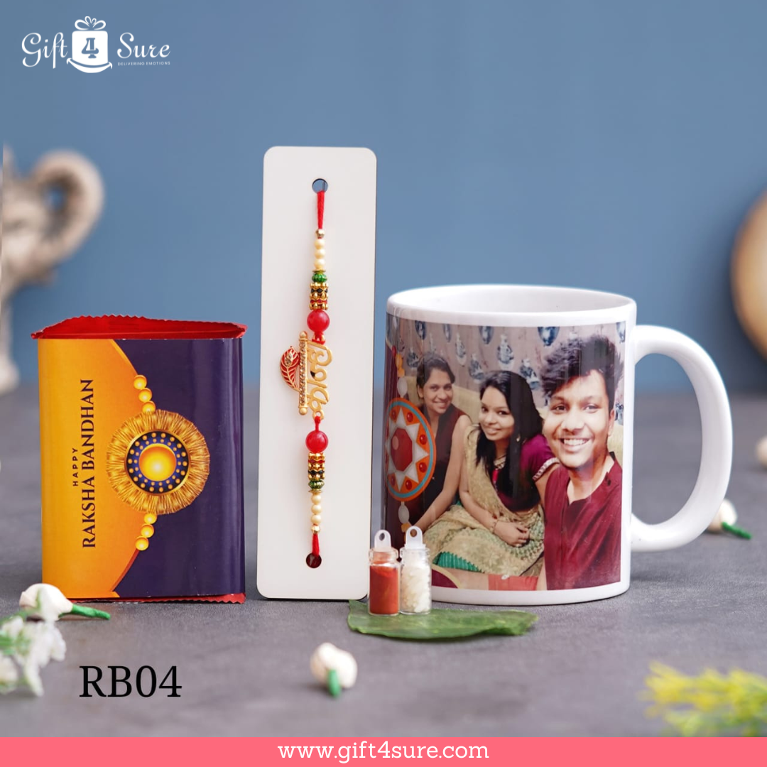 WHITE CERAMIC MUG KANHA RAKHI COMBO