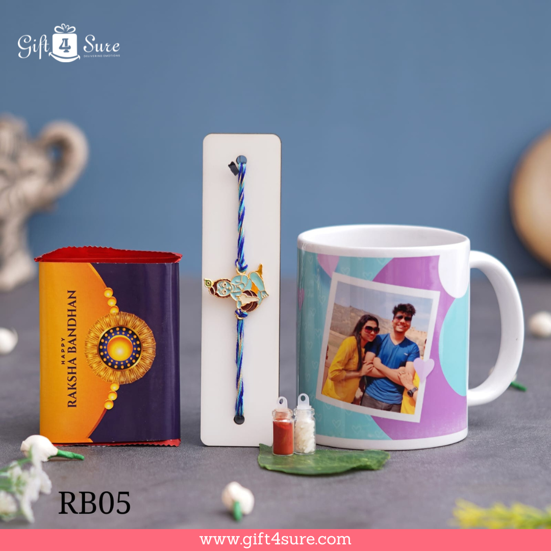 WHITE CERAMIC MUG BALGOPAL RAKHI COMBO