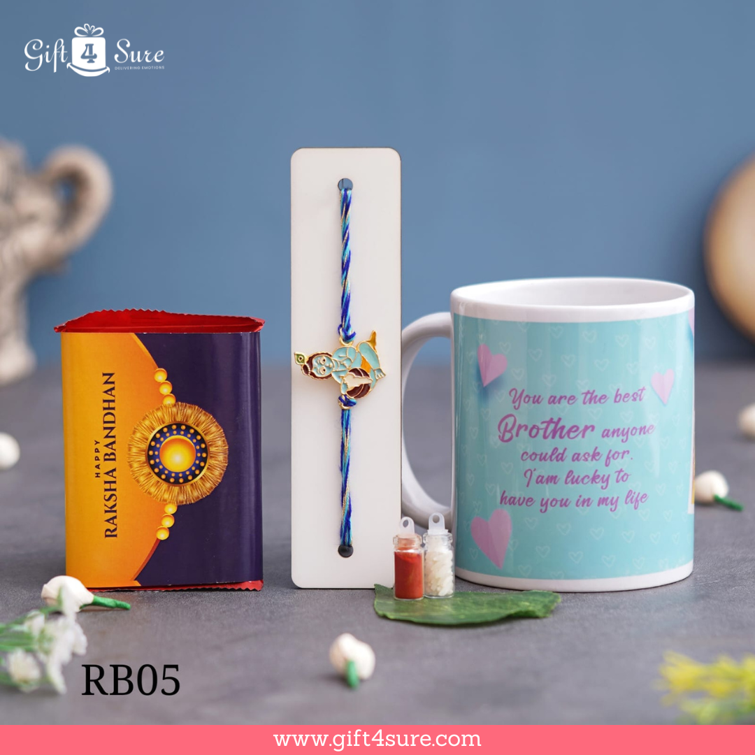 WHITE CERAMIC MUG BALGOPAL RAKHI COMBO