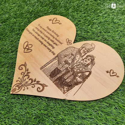 WOODEN HEART PHOTO ENGRAVED PLAQUE