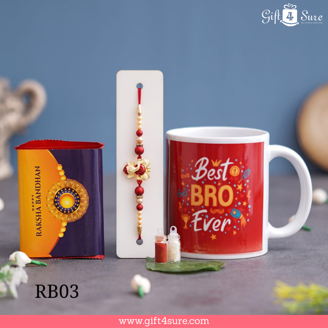 WHITE CERAMIC MUG GANESH RAKHI COMBO