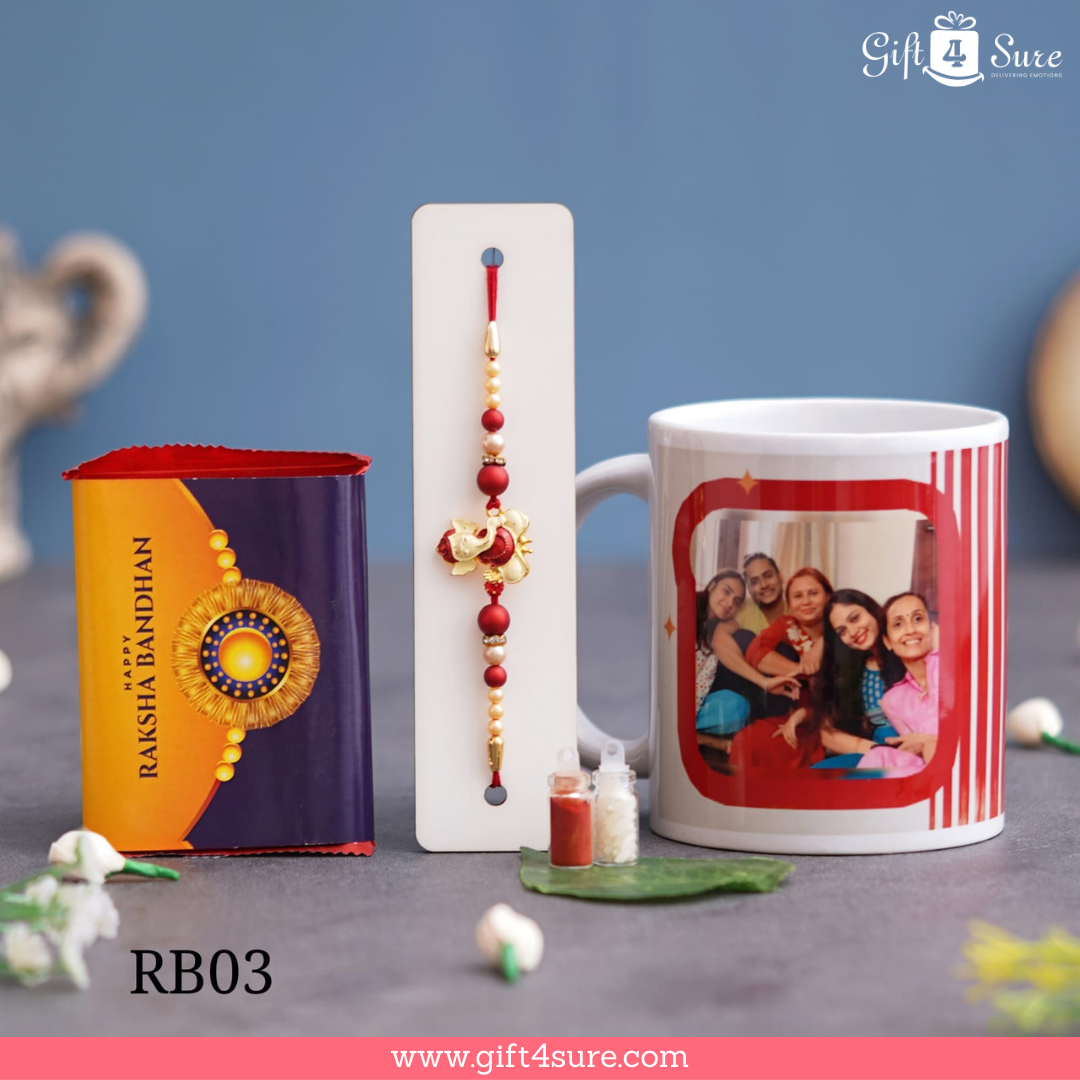 WHITE CERAMIC MUG GANESH RAKHI COMBO