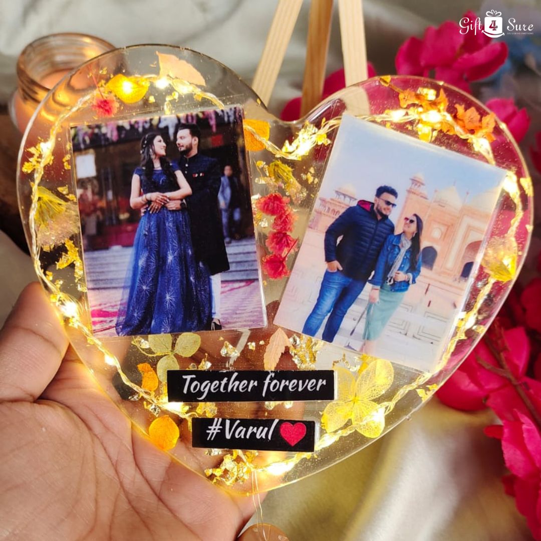 HANDMADE FLORAL LED HEART RESIN FRAME