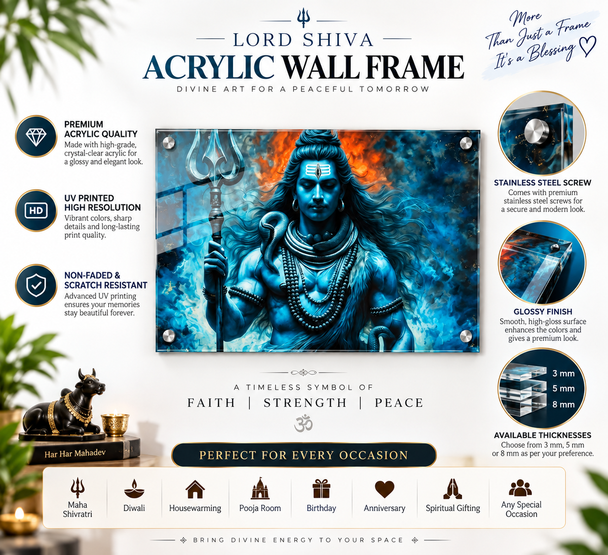 LORD SHIVA ACRYLIC UV PRINTED WALL FRAME