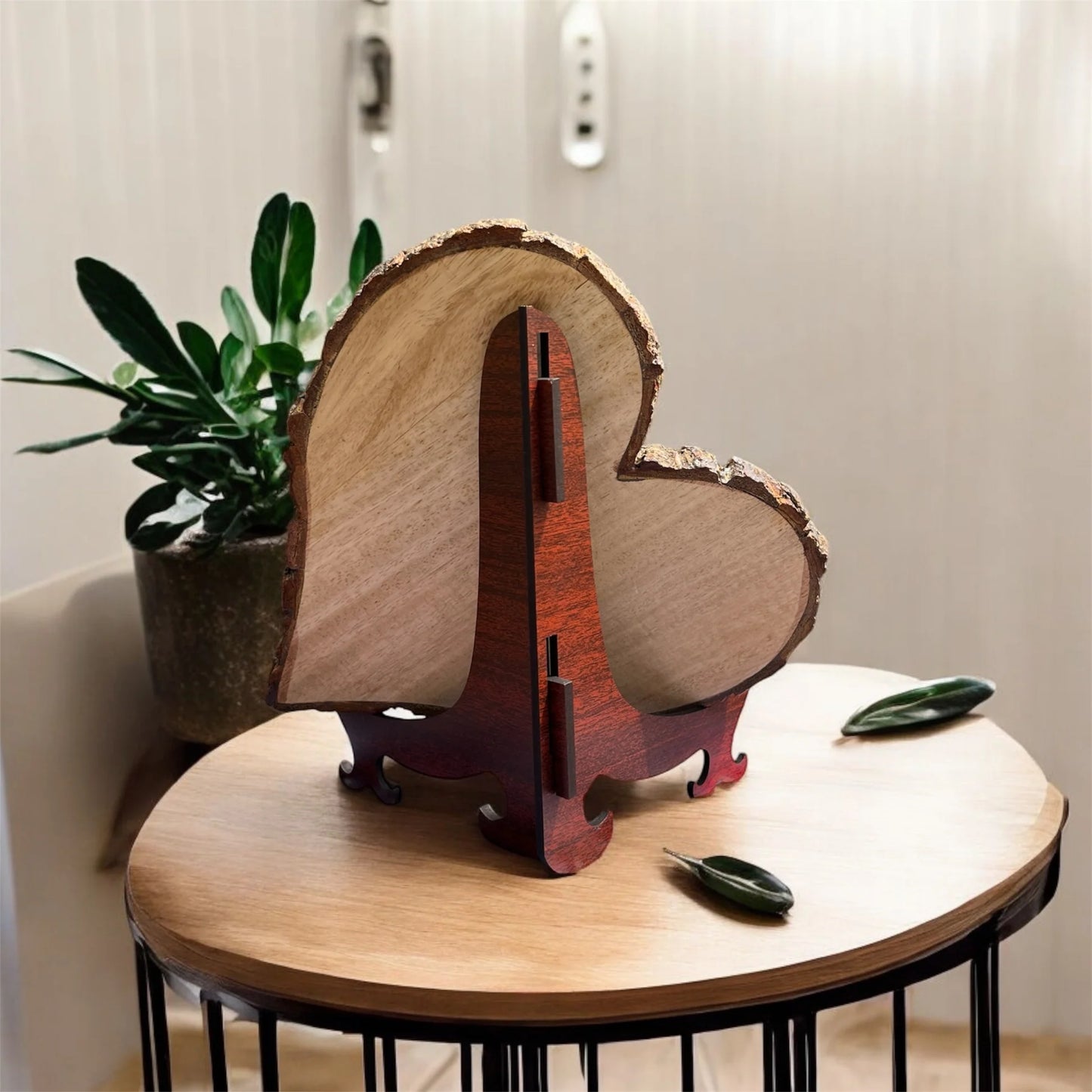 NATURAL WOODEN SLICE HEART PHOTO FRAME