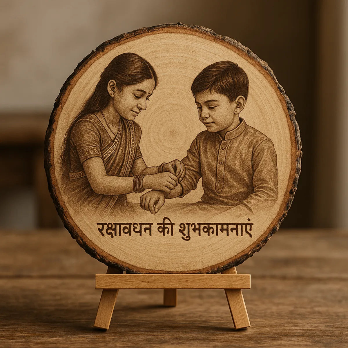 RAKHI SPECIAL - NATURAL WOODEN SLICE PHOTO FRAME