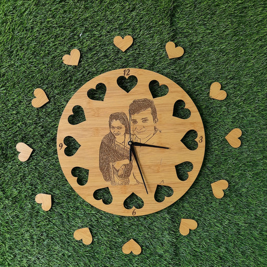 PHOTO ENGRAVED HEART CUT WALL CLOCK