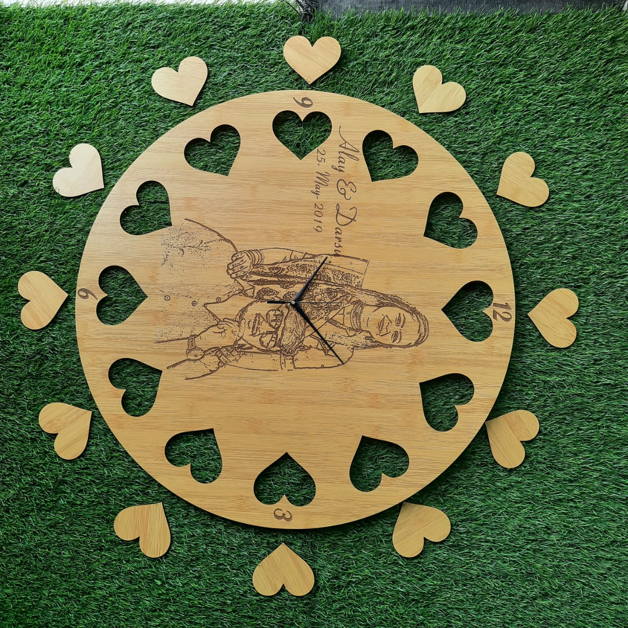 PHOTO ENGRAVED HEART CUT WALL CLOCK