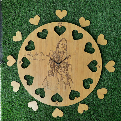 PHOTO ENGRAVED HEART CUT WALL CLOCK