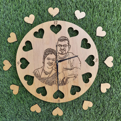 PHOTO ENGRAVED HEART CUT WALL CLOCK