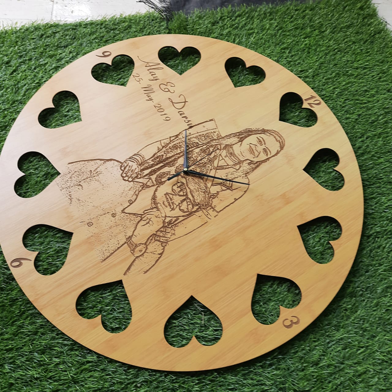 PHOTO ENGRAVED HEART CUT WALL CLOCK