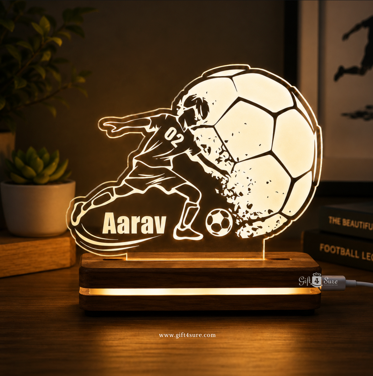 PERSONALISED FOOTBALL ACRYLIC LED LAMP (MULTICOLOR)
