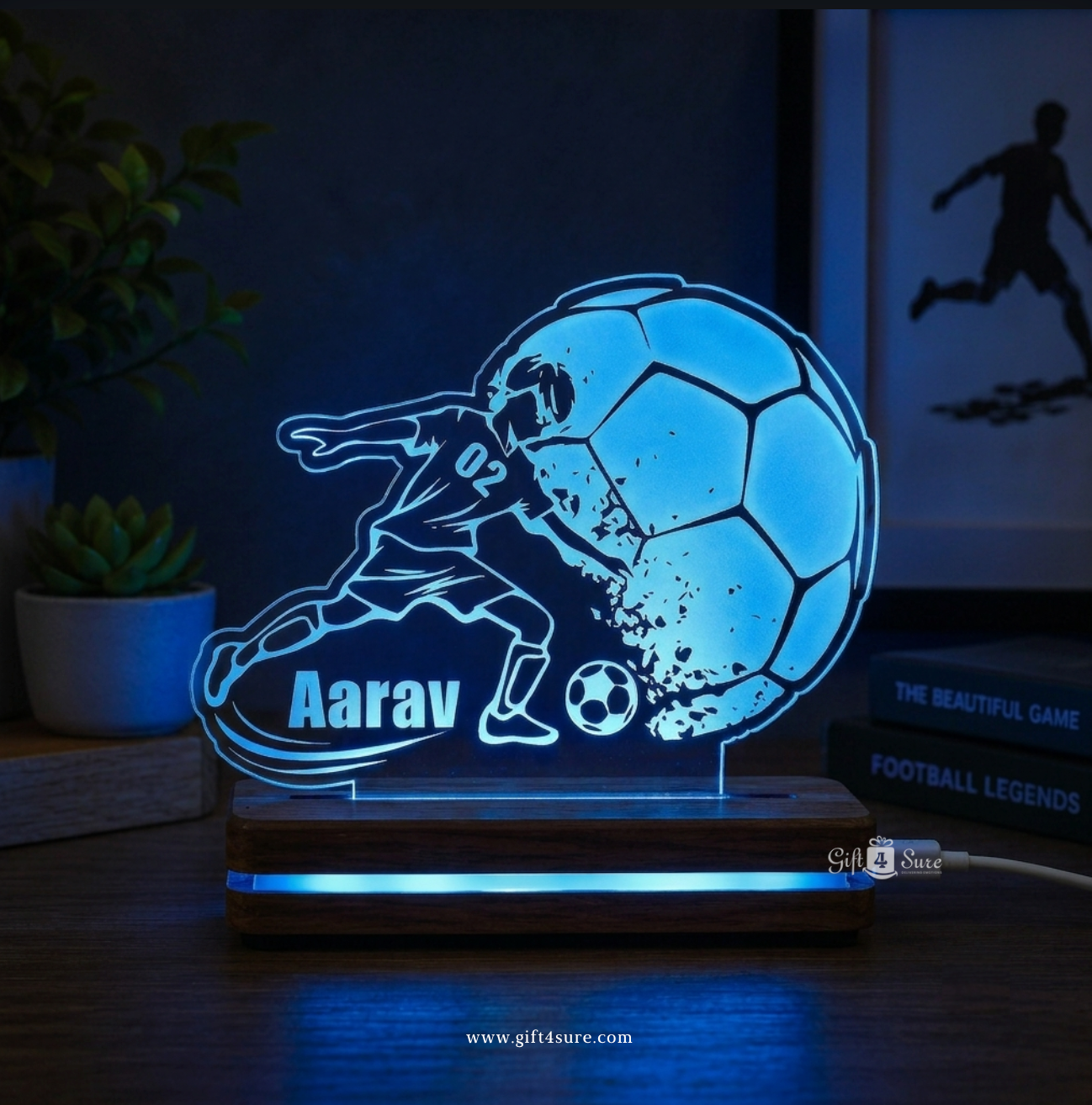 PERSONALISED FOOTBALL ACRYLIC LED LAMP (MULTICOLOR)