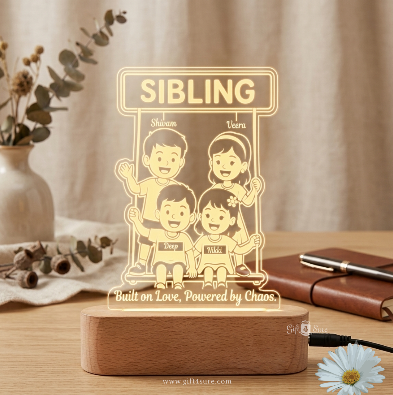 PERSONALIZED SIBLING LED LAMP WITH NAMES