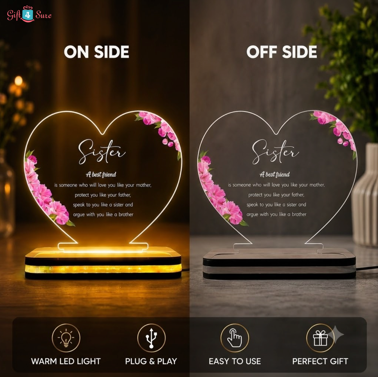 SISTER HEART ACRYLIC LED LAMP