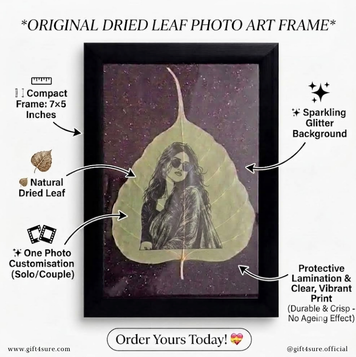 ORIGINAL DRIED LEAF PHOTO ART FRAME