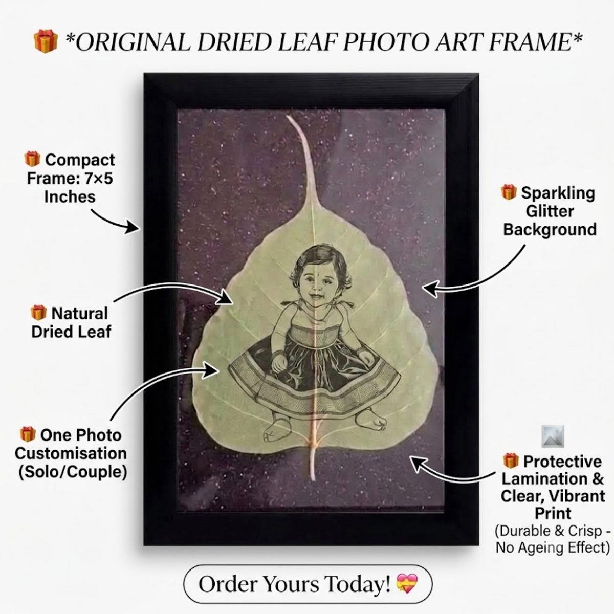 DRIED LEAF BABY PHOTO ART FRAME