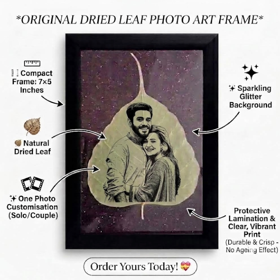 DRIED LEAF COUPLE PHOTO ART FRAME