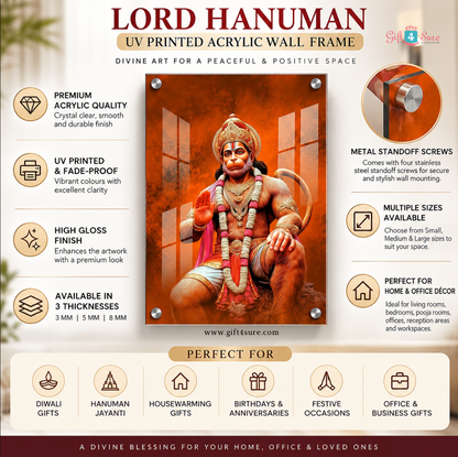 LORD HANUMAN UV-PRINTED ACRYLIC WALL FRAME