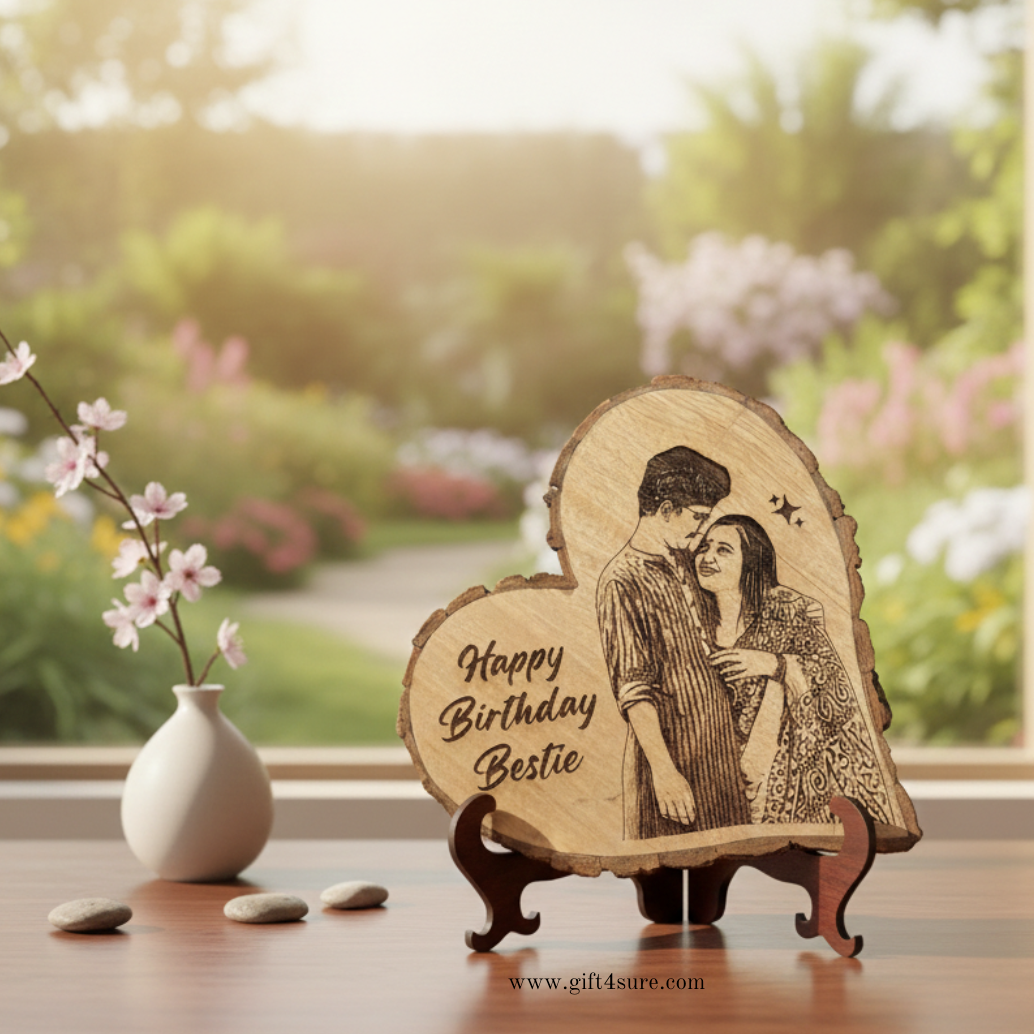 NATURAL WOODEN SLICE HEART PHOTO FRAME