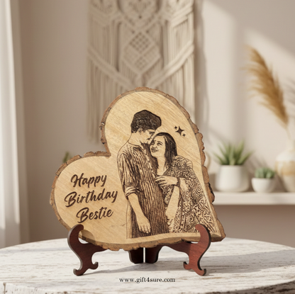 NATURAL WOODEN SLICE HEART PHOTO FRAME