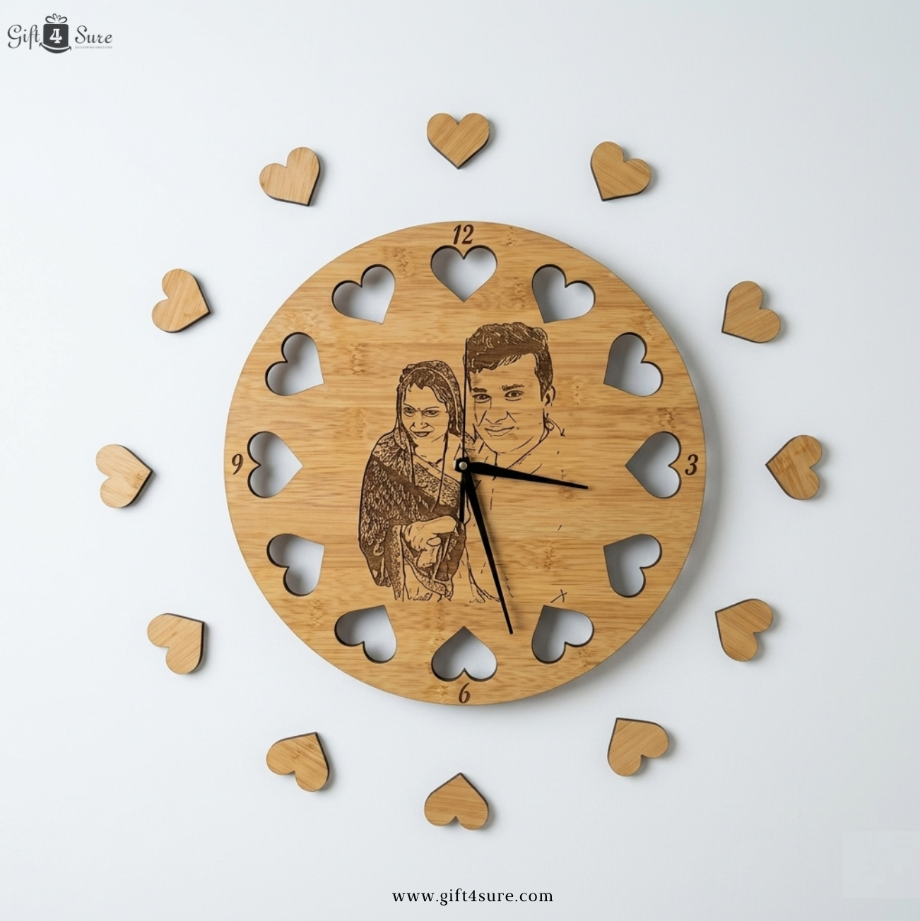 PHOTO ENGRAVED HEART CUT WALL CLOCK