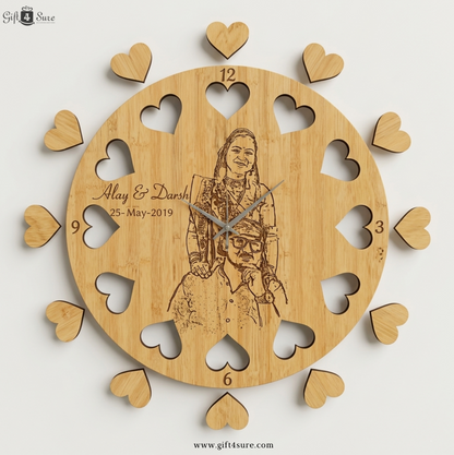 PHOTO ENGRAVED HEART CUT WALL CLOCK