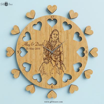 PHOTO ENGRAVED HEART CUT WALL CLOCK