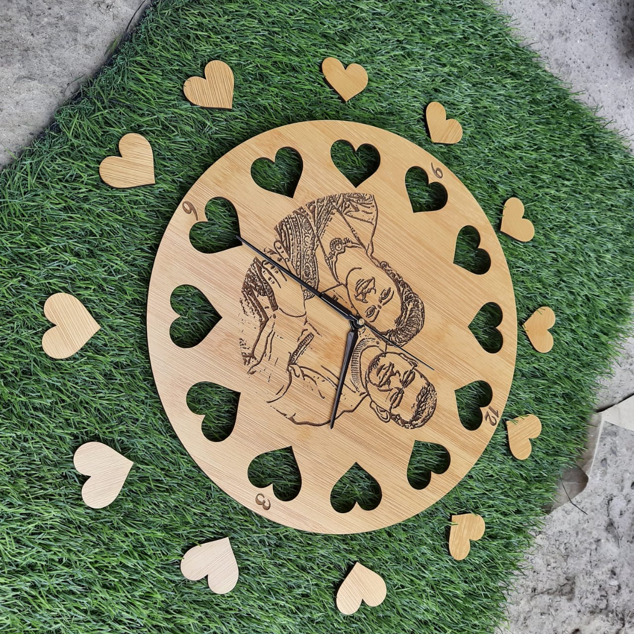 PHOTO ENGRAVED HEART CUT WALL CLOCK