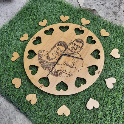 PHOTO ENGRAVED HEART CUT WALL CLOCK