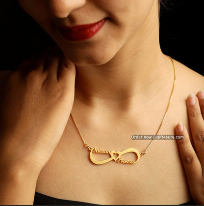 INFINITY HEART STYLE COUPLE NAME NECKLACE