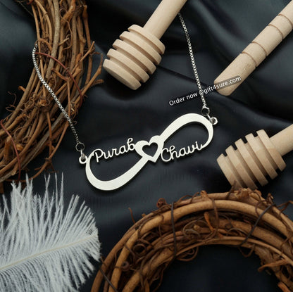 INFINITY HEART STYLE COUPLE NAME NECKLACE