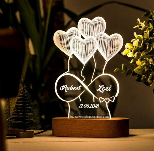 3D 4-HEART ILLUSION LAMP - PREMIUM